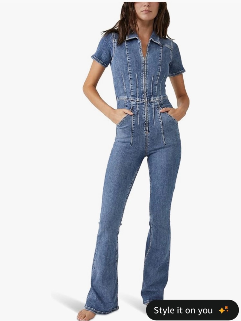 NWOT Free people Blue Denim Zip-Front Jumpsuit Jeans